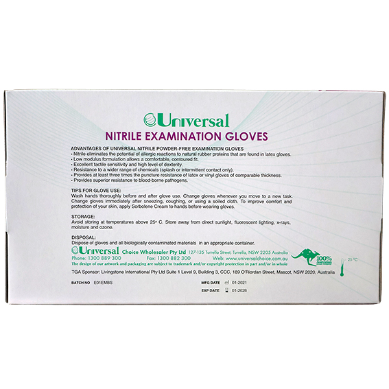 Universal Nitrile Examination Gloves ASNZ Powder Free EN374 Small HACCP 100/Box - Blue x45