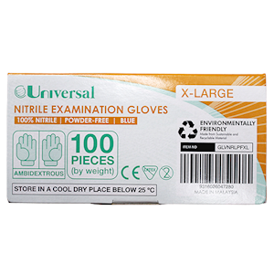 Universal Choice Nitrile Examination Gloves Extra Large Size AS NZ Standard Powder Free 100/Box 1000/Carton - Blue x5