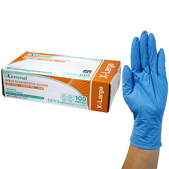 Universal Nitrile Examination Gloves ASNZ Powder Free EN374 Extra Large HACCP 100/Box - Blue x45
