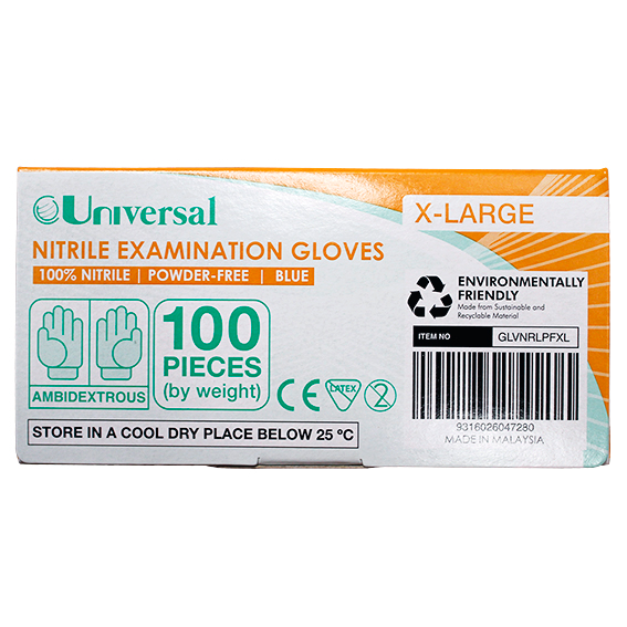 Universal Nitrile Examination Gloves ASNZ Powder Free EN374 Extra Large HACCP 100/Box - Blue x45