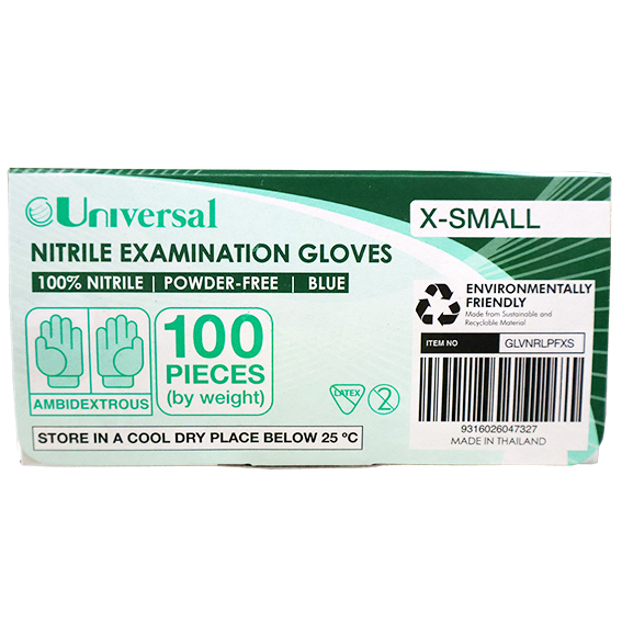 Universal Nitrile Examination Gloves AS NZ Powder Free EN374 Extra Small HACCP 100/Box - Blue x45