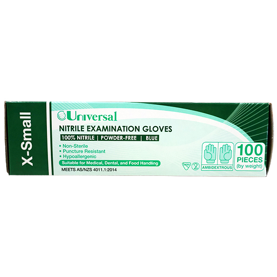 Universal Nitrile Examination Gloves AS NZ Powder Free EN374 Extra Small HACCP 100/Box - Blue x45