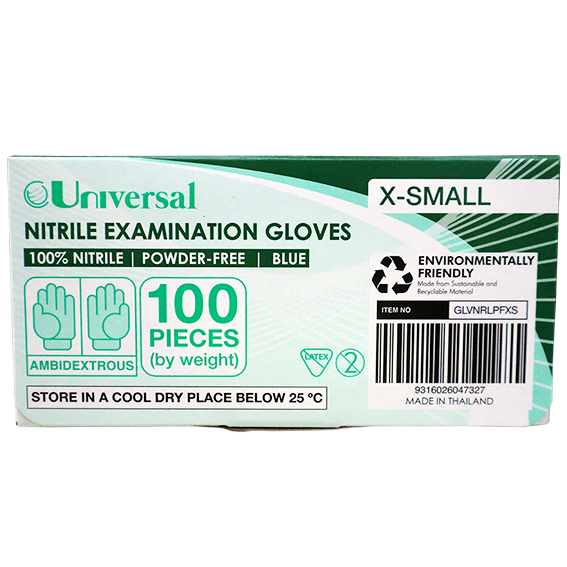 Universal Nitrile Examination Gloves AS NZ Powder Free EN374 Extra Small HACCP 100/Box - Blue x45