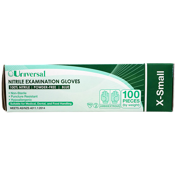 Universal Nitrile Examination Gloves AS NZ Powder Free EN374 Extra Small HACCP 100/Box - Blue x45