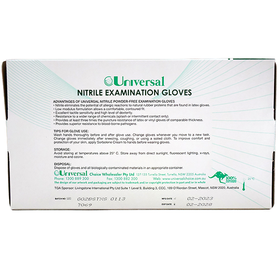 Universal Nitrile Examination Gloves AS NZ Powder Free EN374 Extra Small HACCP 100/Box - Blue x45
