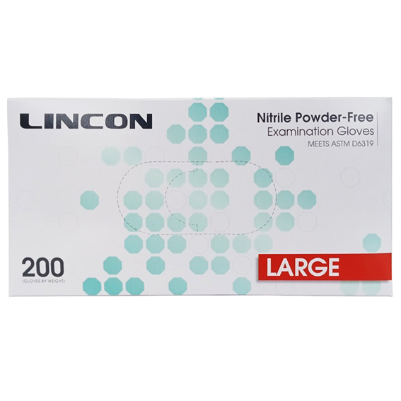 Lincon Nitrile Examination Gloves ASTM Powder Free EN374 Large HACCP 200/Box - Cobalt Blue x30