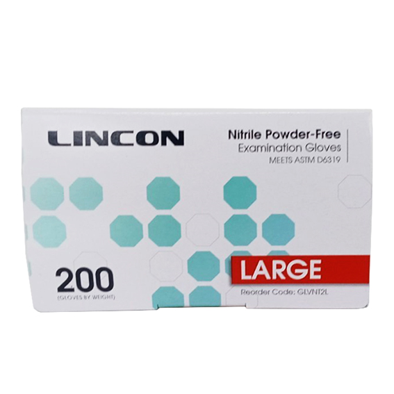 Lincon Nitrile Examination Gloves ASTM Powder Free EN374 Large HACCP 200/Box - Cobalt Blue x30