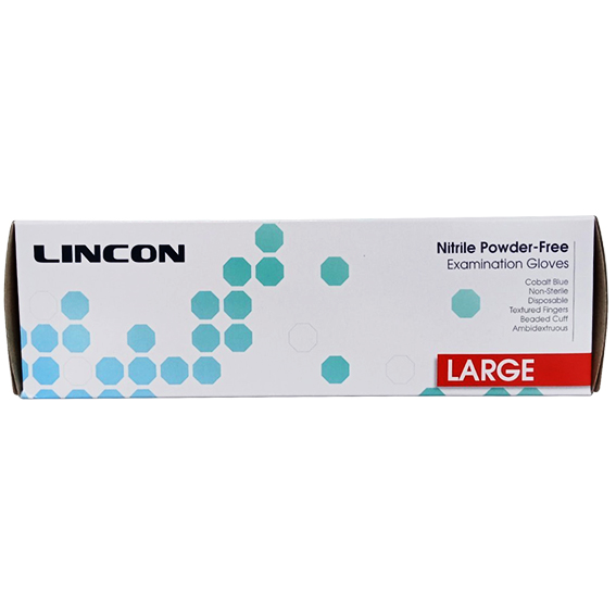 Lincon Nitrile Examination Gloves ASTM Powder Free EN374 Large HACCP 200/Box - Cobalt Blue x30