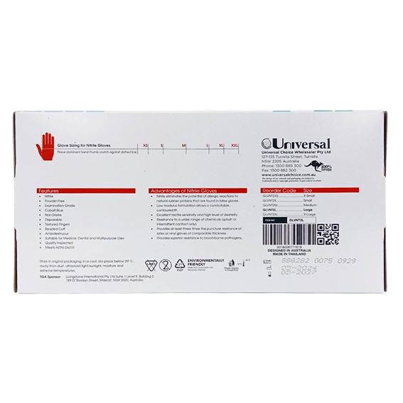 Lincon Nitrile Examination Gloves ASTM Powder Free EN374 Large HACCP 200/Box - Cobalt Blue x30