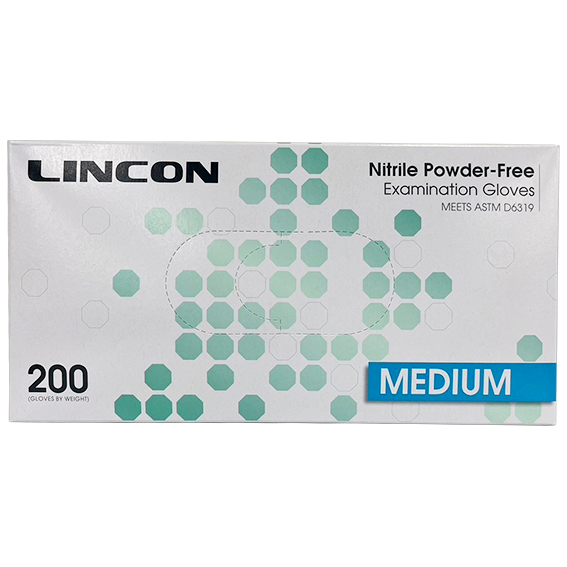 Lincon Nitrile Examination Gloves ASTM Powder Free EN374 Medium HACCP 200/Box - Cobalt Blue x30