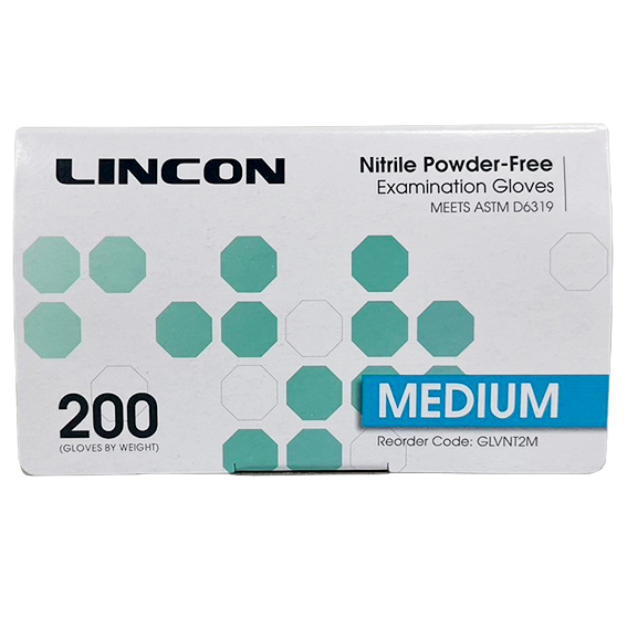Lincon Nitrile Examination Gloves ASTM Powder Free EN374 Medium HACCP 200/Box - Cobalt Blue x30