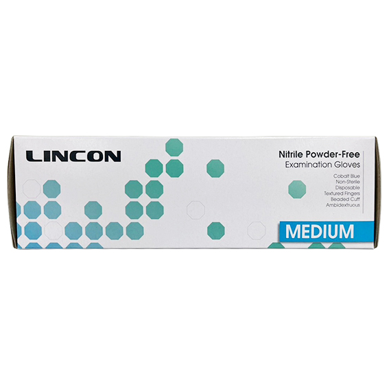 Lincon Nitrile Examination Gloves ASTM Powder Free EN374 Medium HACCP 200/Box - Cobalt Blue x30