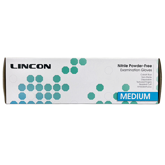 Lincon Nitrile Examination Gloves ASTM Powder Free EN374 Medium HACCP 200/Box - Cobalt Blue x30