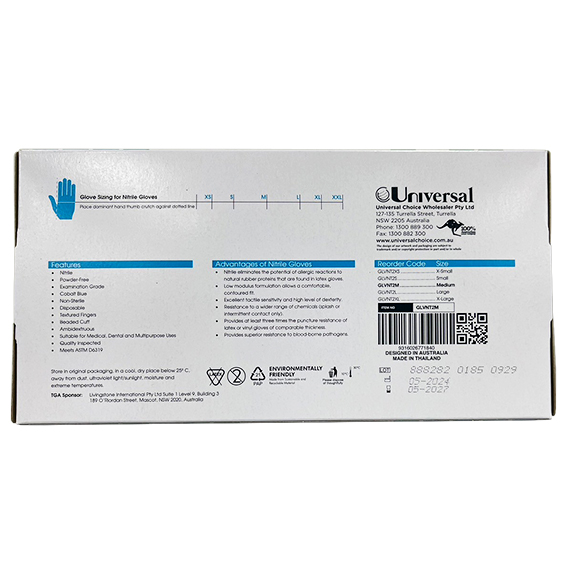 Lincon Nitrile Examination Gloves ASTM Powder Free EN374 Medium HACCP 200/Box - Cobalt Blue x30