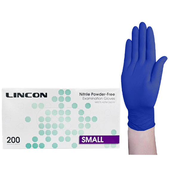 Lincon Nitrile Examination Gloves ASTM Powder Free EN374 Small HACCP 200/Box - Cobalt Blue x30