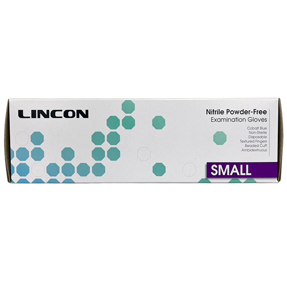 Lincon Nitrile Examination Gloves ASTM Powder Free EN374 Small HACCP 200/Box - Cobalt Blue x30