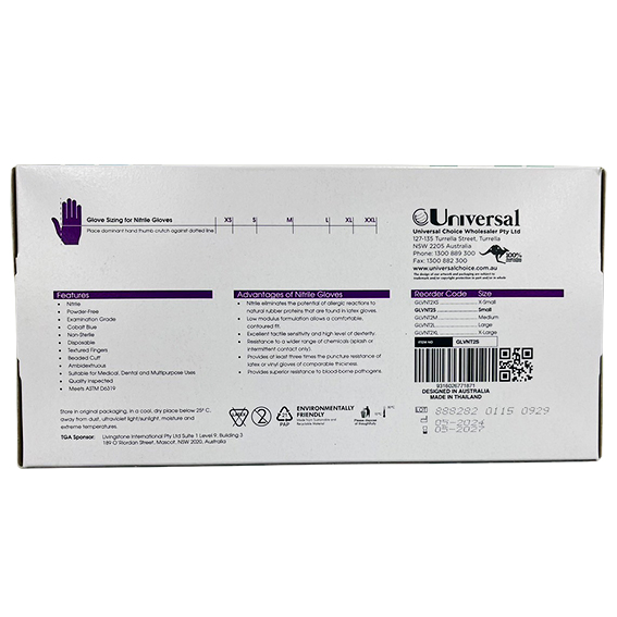 Lincon Nitrile Examination Gloves ASTM Powder Free EN374 Small HACCP 200/Box - Cobalt Blue x30