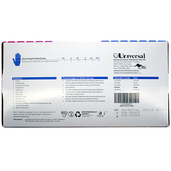 Lincon Nitrile Gloves Examination Powder Free ASTM EN374 Non Sterile Large 300/Box - Cobalt Blue x20