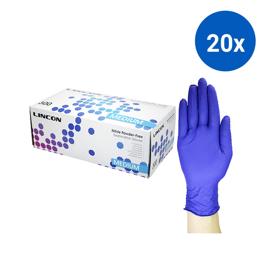 Lincon Nitrile Gloves Examination Non Sterile Medium 300/Box - Cobalt Blue x20