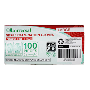 Universal Choice Nitrile Examination Gloves Large Size ASTM Standard Powder Free 100/Box 1000/Carton - Blue x10