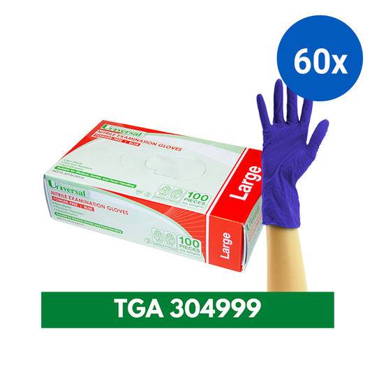 Universal Nitrile Examination Gloves ASTM Powder Free EN374 Large HACCP 100/Box - Cobalt Blue x60