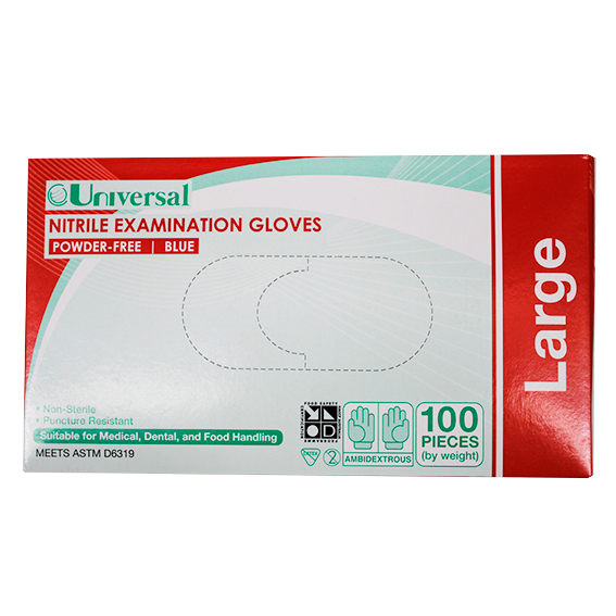 Universal Nitrile Examination Gloves ASTM Powder Free EN374 Large HACCP 100/Box - Cobalt Blue x60