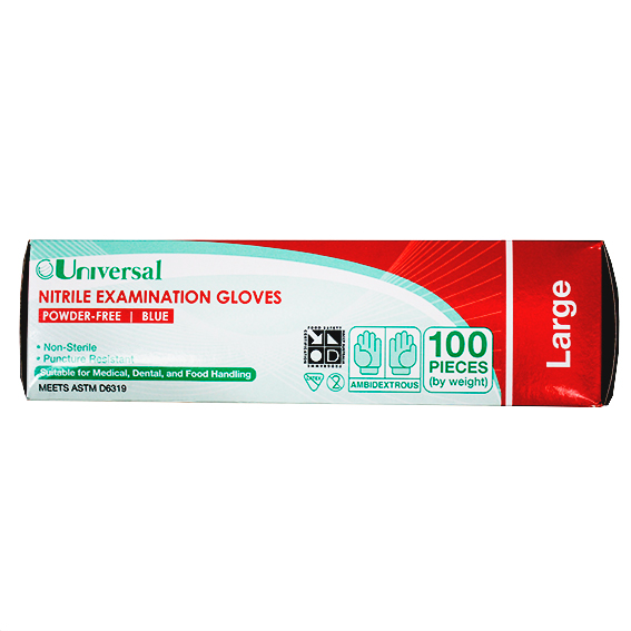Universal Nitrile Examination Gloves ASTM Powder Free EN374 Large HACCP 100/Box - Cobalt Blue x60