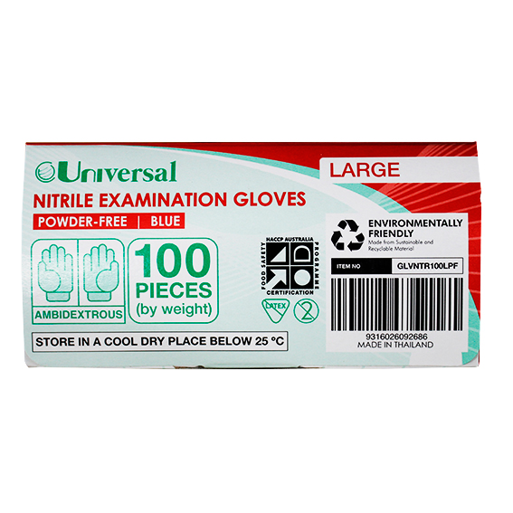 Universal Nitrile Examination Gloves ASTM Powder Free EN374 Large HACCP 100/Box - Cobalt Blue x60