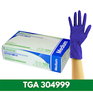 Universal Choice Nitrile Examination Gloves Medium Size ASTM Standard Powder Free 100/Box 1000/Carton - Blue x10