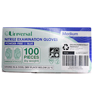 Universal Choice Nitrile Examination Gloves Medium Size ASTM Standard Powder Free 100/Box 1000/Carton - Blue x10