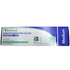 Universal Choice Nitrile Examination Gloves Medium Size ASTM Standard Powder Free 100/Box 1000/Carton - Blue x10