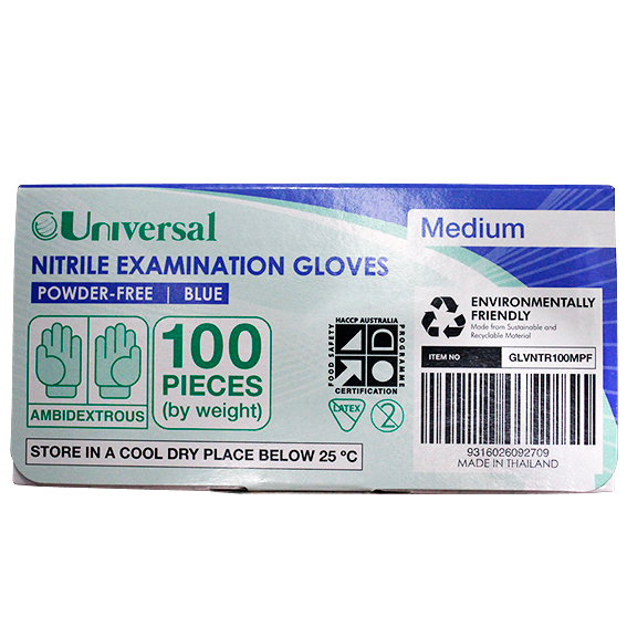 Universal Nitrile Examination Gloves ASTM Powder Free EN374 Medium HACCP 100/Box - Cobalt Blue x60