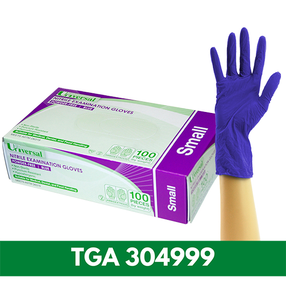 Universal Nitrile Examination Gloves ASTM Powder Free EN374 Small HACCP 100/Box - Cobalt Blue x60