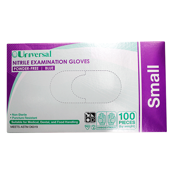 Universal Nitrile Examination Gloves ASTM Powder Free EN374 Small HACCP 100/Box - Cobalt Blue x60