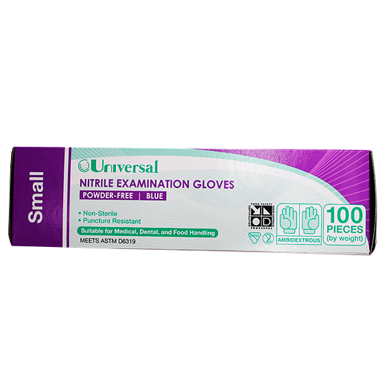 Universal Nitrile Examination Gloves ASTM Powder Free EN374 Small HACCP 100/Box - Cobalt Blue x60