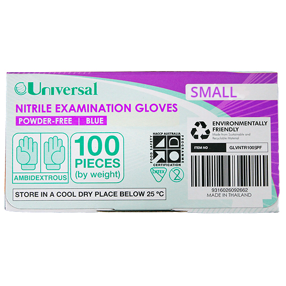 Universal Nitrile Examination Gloves ASTM Powder Free EN374 Small HACCP 100/Box - Cobalt Blue x60