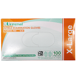 Universal Choice Nitrile Examination Gloves Extra Large Size ASTM Standard Powder Free 100/Box 1000/Carton - Blue x10