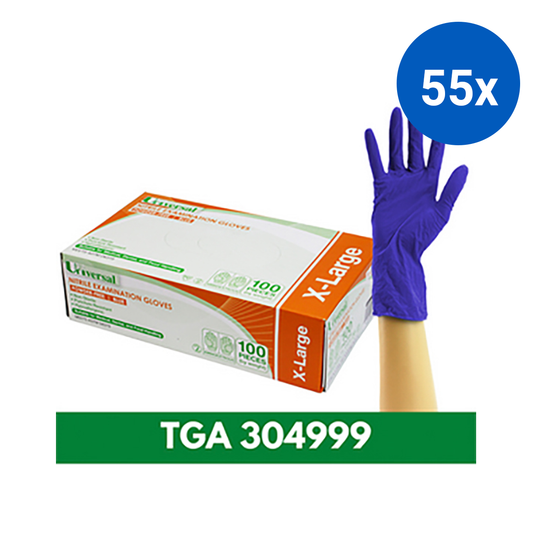 Universal Nitrile Examination Gloves ASTM Powder Free EN374 Extra Large HACCP 100/Box - Cobalt Blue x55