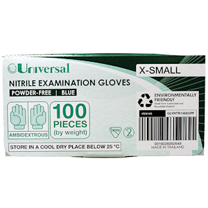 Universal Nitrile Examination Gloves Extra Small Size ASTM Standard Powder Free 100/Box - Blue x60