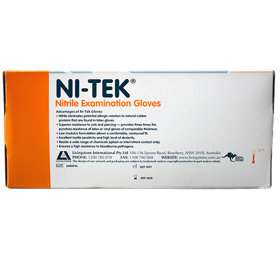 Ni-Tek Nitrile Examination Gloves Long Cuff 300mm AS/NZ Powder Free EN374 Extra Large HACCP 100/Box - Blue x30