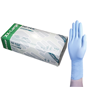 Ni-Tek Nitrile Examination Gloves Long Cuff 300mm AS/NZ Standard Powder Free Double Extra Large Size 100/Box - Blue x25