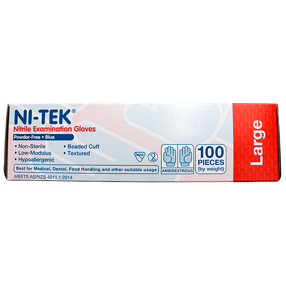 Ni-Tek Nitrile Premium Gloves AS NZ Powder Free EN374 Large HACCP 100/Box - Blue x40