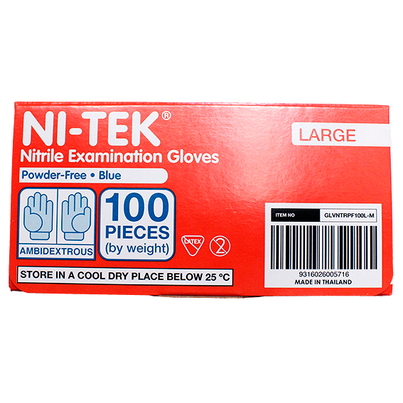 Ni-Tek Nitrile Premium Gloves AS NZ Powder Free EN374 Large HACCP 100/Box - Blue x40
