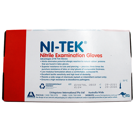 Ni-Tek Nitrile Premium Gloves AS NZ Powder Free EN374 Large HACCP 100/Box - Blue x40