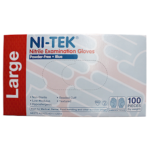 Ni-Tek Nitrile Premium Gloves AS NZ Standard Large Size Powder Free 100/Box 1000/Carton - Blue x5