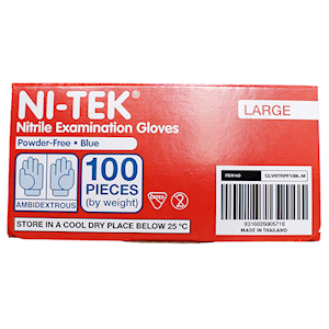 Ni-Tek Nitrile Premium Gloves AS NZ Standard Large Size Powder Free 100/Box 1000/Carton - Blue x5