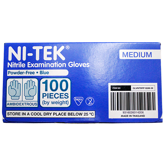 Ni-Tek Nitrile Premium Gloves AS NZ Powder Free EN374 Medium HACCP 100/Box - Blue x40