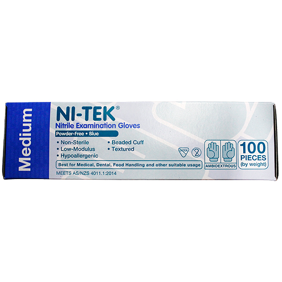 Ni-Tek Nitrile Premium Gloves AS NZ Powder Free EN374 Medium HACCP 100/Box - Blue x40