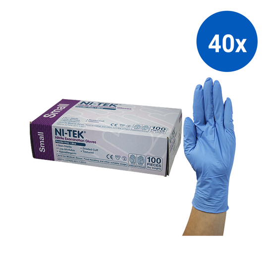 Ni-Tek Nitrile Premium Gloves AS NZ Standard Powder Free EN374 Small HACCP 100/Box - Blue x40