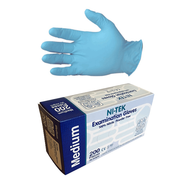 Ni-Tek Nitrile Gloves AS NZ Standard Powder Free EN374 Medium 200/Box - Blue x25